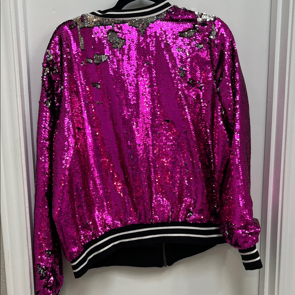 Torrid Fuchsia / Silver Sequin Bomber Jacket, Size 1 - Picture 9 of 12